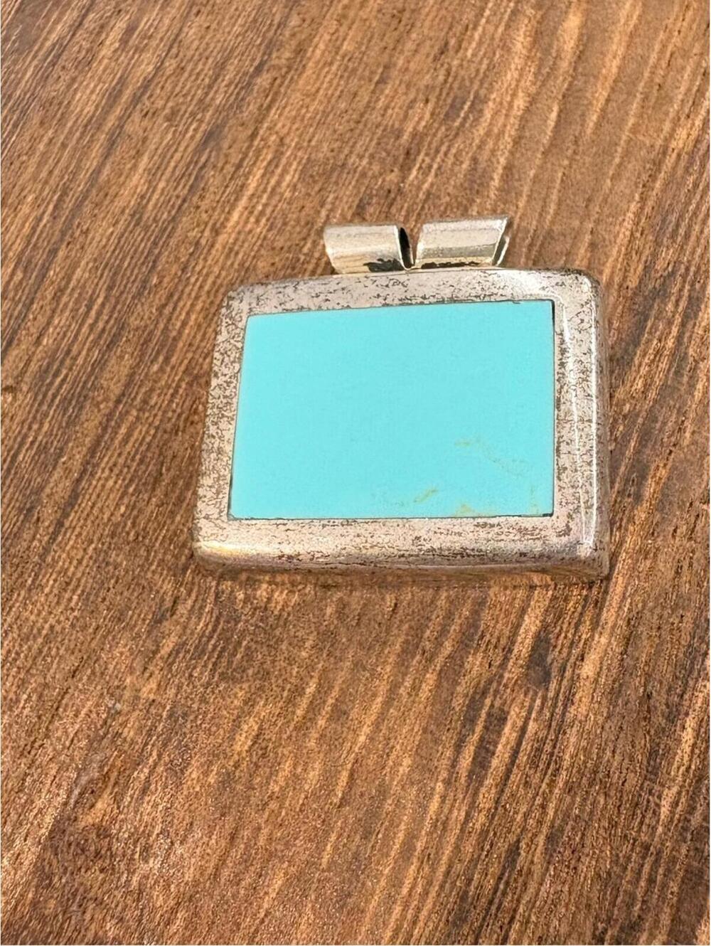 Vintage Mexico 925 Silver Silver Rectangular Turquoise Pendant